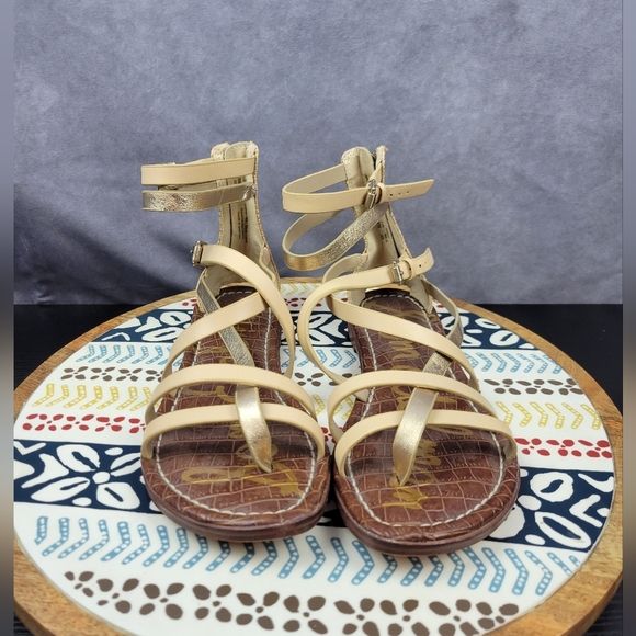 Sam Edelman Women's Gibbs Metalic leather Neutral Strappy‎ Sandals Size 6.5 M - Picture 5 of 10